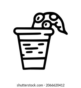 octopus in plastic cup line vector doodle simple icon