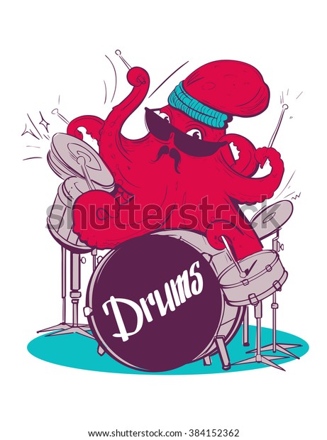 Octopus Playing Drums Vector Illustration Stock Vector Royalty Free 384152362