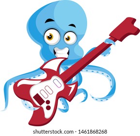 Octopus playing guitar, illustration, vector on white background.