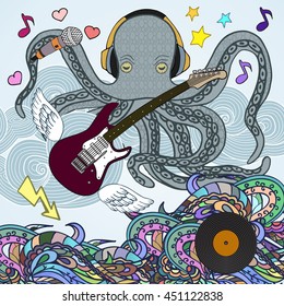 Octopus playing musical instruments - vector illustration.