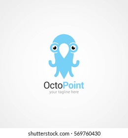 Octopus Point Logo Design Template. Flat Style Design
