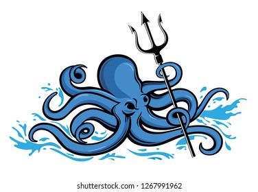 octopus as poseidon design vector
