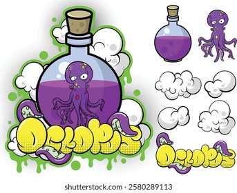 Octopus in the potion popart graffiti, suitable for apparel and product design, eps 10, editable.