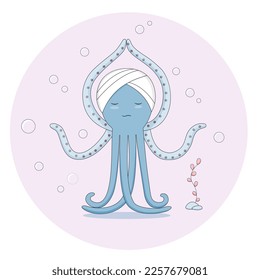 Octopus is practicing yoga at the bottom of the ocean