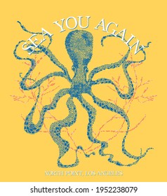 Octopus print design on orange background