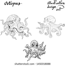 Octopus print illustration design art set