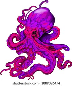 octopus purple sea reptile vector illustration