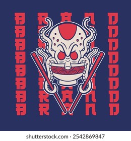 Octopus Ramen with a Unique Traditional Japanese Design, Fresh and New Illustration.Designs Concept for T-shirts,Tatto,Logo Brand,Banner, Stickers