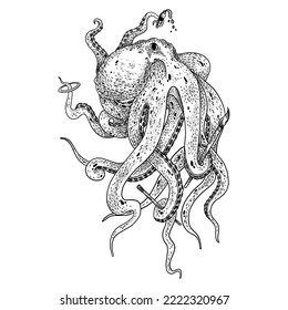 octopus is really enjoy doing some art in the deep sea