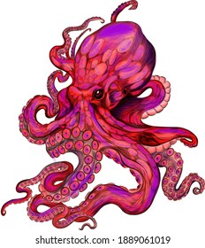 octopus red sea reptile vector illustration
