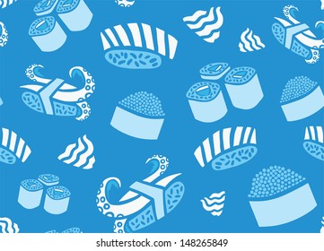 Octopus and Salmon Sushi Seamless Pattern