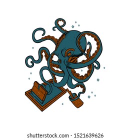 octopus and screen printing illustration, octopus vector, screen printing vector, editable and detailed