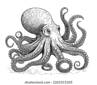 Octopus sea animal sketch Vector illustration Big sea tentacles