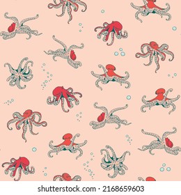 Octopus sea life vector seamless pattern