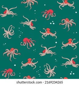 Octopus sea life vector seamless pattern