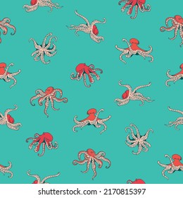 Octopus sea life vector seamless pattern