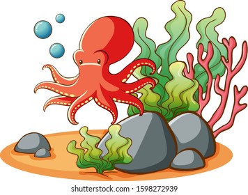 Octopus in the sea on white background illustration