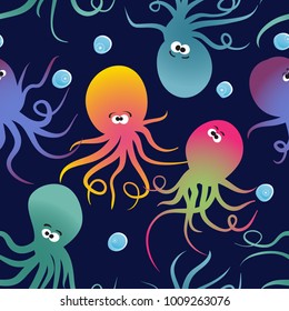 Octopus sea vector seamless pattern. Color texture for children.