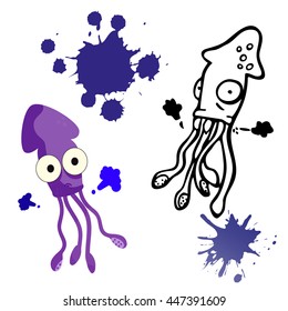 Octopus. Seafood. A linear sketch and flat. Blots.