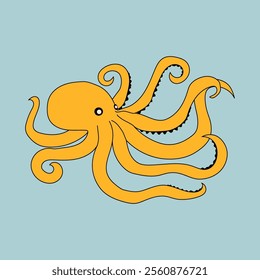 Octopus. Seafood shop logo, sign board, restaurant menu, fish market, banner, poster design template.  Flat design