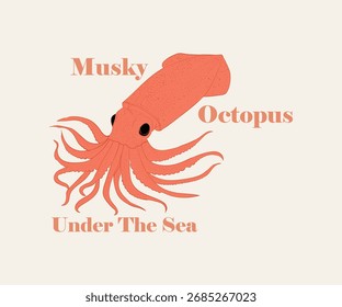 Polvo, frutos do mar. Vintage impressão retro, frutos do mar Octopus esboço Sob o mar Mão desenhado esboço Octopus . Desenho de ilustração vetorial para camiseta em T gráfica ou adesivo de cartaz - Vetor
