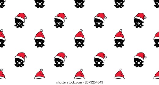 octopus Seamless pattern christmas santa claus hat fish vector salmon tuna shark dolphin doodle icon cartoon ocean sea pet animal repeat wallpaper tile background scarf isolated illustration doodle bl