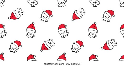 octopus Seamless pattern christmas santa claus hat fish vector squid salmon tuna shark dolphin doodle icon cartoon ocean sea pet animal repeat wallpaper tile background scarf isolated illustration doo