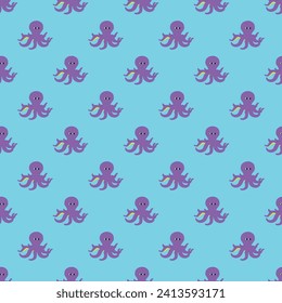 Octopus seamless pattern on the blue background