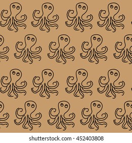 Octopus seamless pattern. Sand color. Vector illustration. Pattern can be used as wrapping paper, bathroom and curtain design, background, fabric print, web page backdrop, wallpaper and more