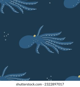 Octopus seamless pattern set. Childish design for clothes, fabric, paper, cover, interior decor. Vector texture.