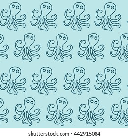 Octopus seamless pattern. Vector illustration. Pattern can be used as wrapping paper, bathroom and curtain design, background, fabric print, web page backdrop, wallpaper and more