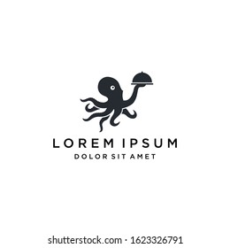 Octopus Serving Logo Icon Vector Symbol Template