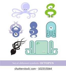Octopus. Set of different symbols. . Vector illustrations