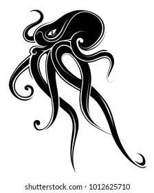 Octopus Shape As Tribal Style Tattoo Drawing.