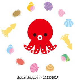 Octopus and shellfish characters