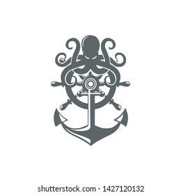 octopus ship's wheel logo vector