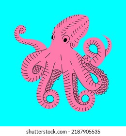 Octopus silhouette. Octopus with big tentacles hand drawn illustration. Fresh cephalopod seafood icon
