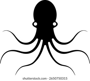 Octopus Silhouette with Eight Tentacles on White