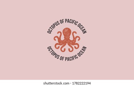 Octopus silhouette with grunge texture. Octopus design for badge, logo, label. Vector illustration