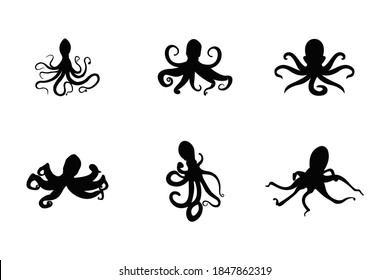 octopus silhouette icon vector set for logo