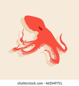 Octopus silhouette isolated marine vintage background 