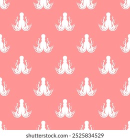 Octopus silhouette seamless pattern vector. Cute cartoon style sea and ocean creatures, animals. Symmetrical square composition, for print design, wallpaper, wrapping paper or web.