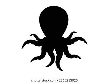 Octopus Silhouette Octopus with Tentacles Vector Flat Design