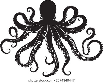 octopus silhouette of vector handrowing vector art of illustration Octopus logo. Isolated octopus on white background