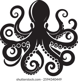 octopus silhouette of vector handrowing vector art of illustration Octopus logo. Isolated octopus on white background