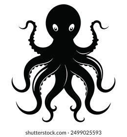 octopus silhouette - vector illustration. octopus silhouette vector. Octopus symbol. Isolated octopus on white background. Group of sea creatures. Sea Animal. Sea Fish. Marine underwater world coral.