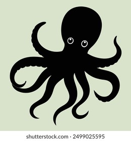 octopus silhouette - vector illustration. octopus silhouette vector. Octopus symbol. Isolated octopus on white background. Group of sea creatures. Sea Animal. Sea Fish. Marine underwater world coral.