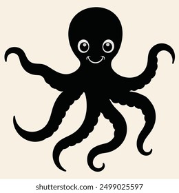 octopus silhouette - vector illustration. octopus silhouette vector. Octopus symbol. Isolated octopus on white background. Group of sea creatures. Sea Animal. Sea Fish. Marine underwater world coral.