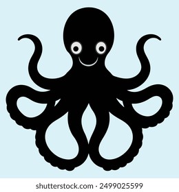 octopus silhouette - vector illustration. octopus silhouette vector. Octopus symbol. Isolated octopus on white background. Group of sea creatures. Sea Animal. Sea Fish. Marine underwater world coral.