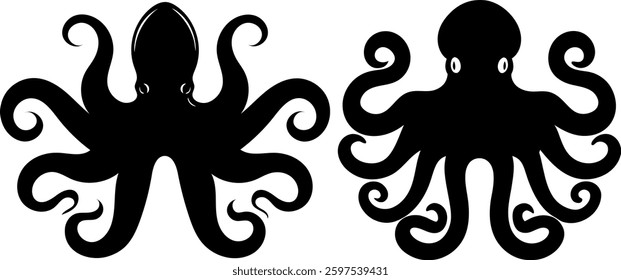 Octopus silhouette vector illustration with white background